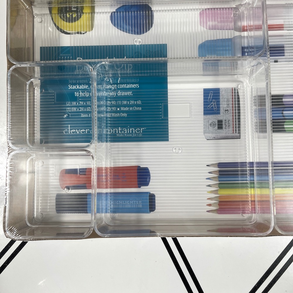 Stackable Drawer Organizer Clear Plastic Office Desk Supply Holder - Picture 5 of 7